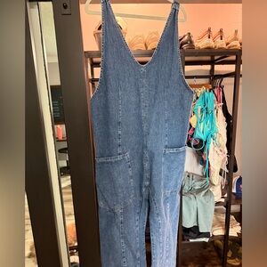 Free People Blue Denim Overalls